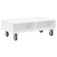 Produktbild för Sido bord med hjul Vit 90 x 50 x 30 cm Konstruerat trä