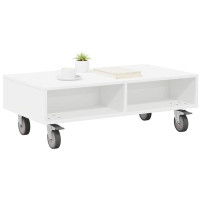 Produktbild för Sido bord med hjul Vit 90 x 50 x 30 cm Konstruerat trä
