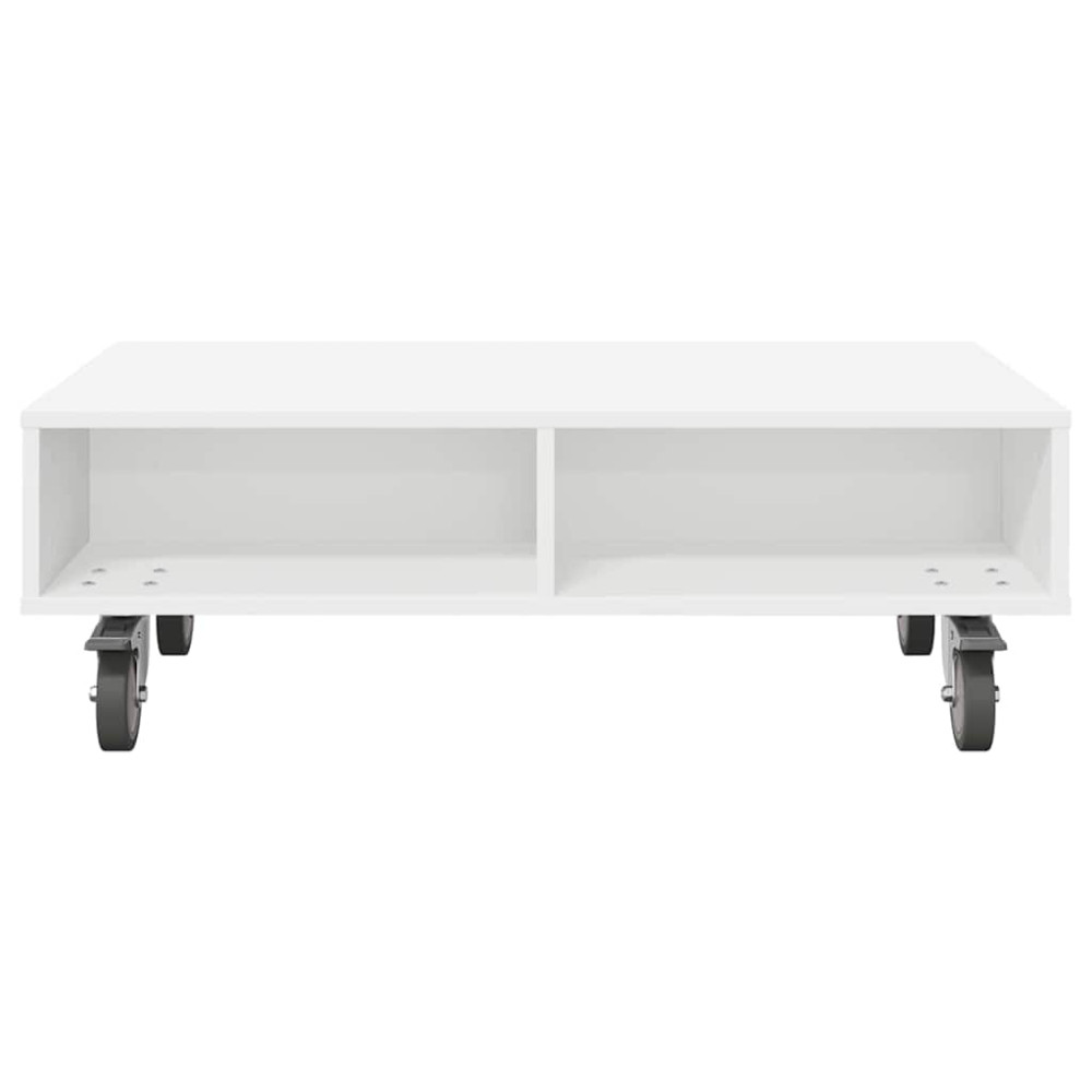 Produktbild för Sido bord med hjul Vit 90 x 50 x 30 cm Konstruerat trä