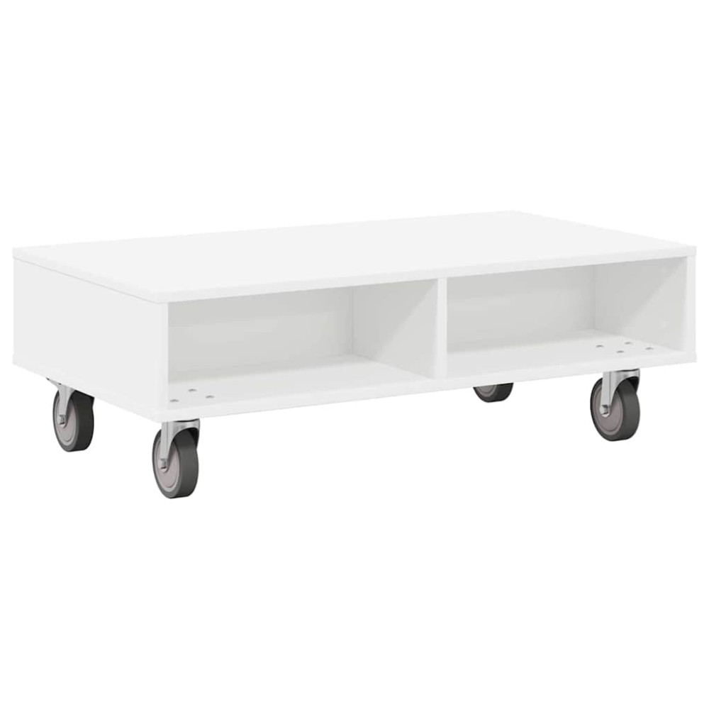 Produktbild för Sido bord med hjul Vit 90 x 50 x 30 cm Konstruerat trä
