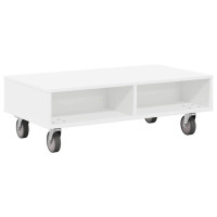 Produktbild för Sido bord med hjul Vit 90 x 50 x 30 cm Konstruerat trä