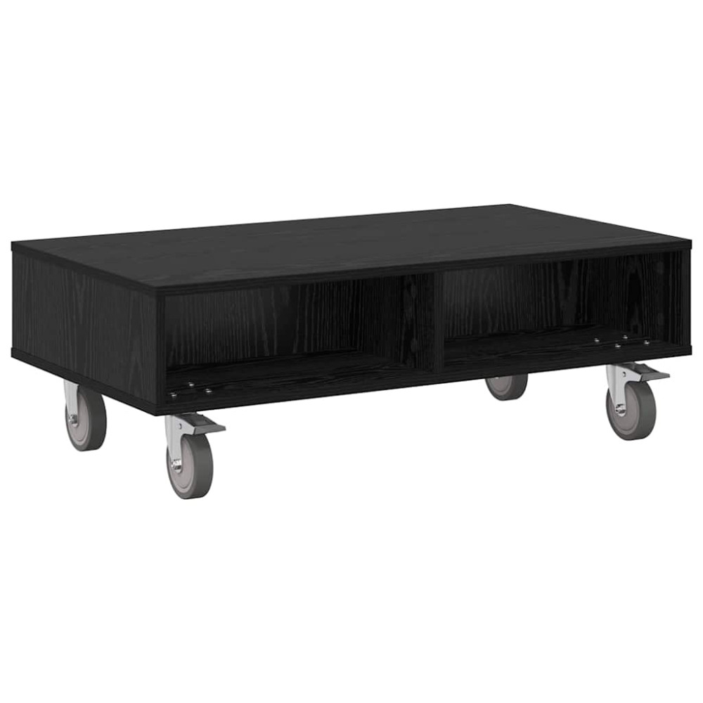 Produktbild för Sido bord med hjul Svart Ek 90 x 50 x 30 cm Konstruerat trä