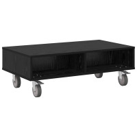 Produktbild för Sido bord med hjul Svart Ek 90 x 50 x 30 cm Konstruerat trä