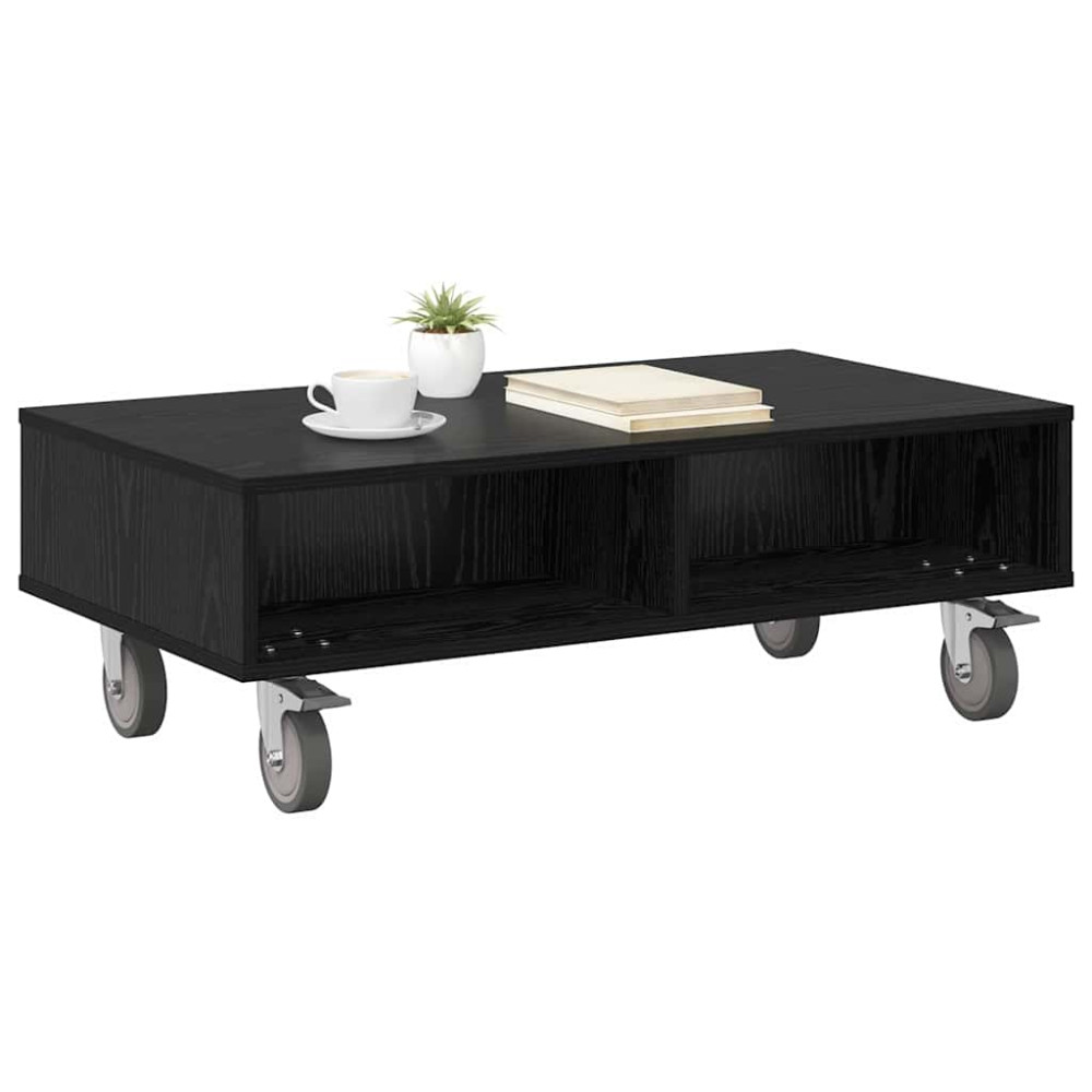 Produktbild för Sido bord med hjul Svart Ek 90 x 50 x 30 cm Konstruerat trä