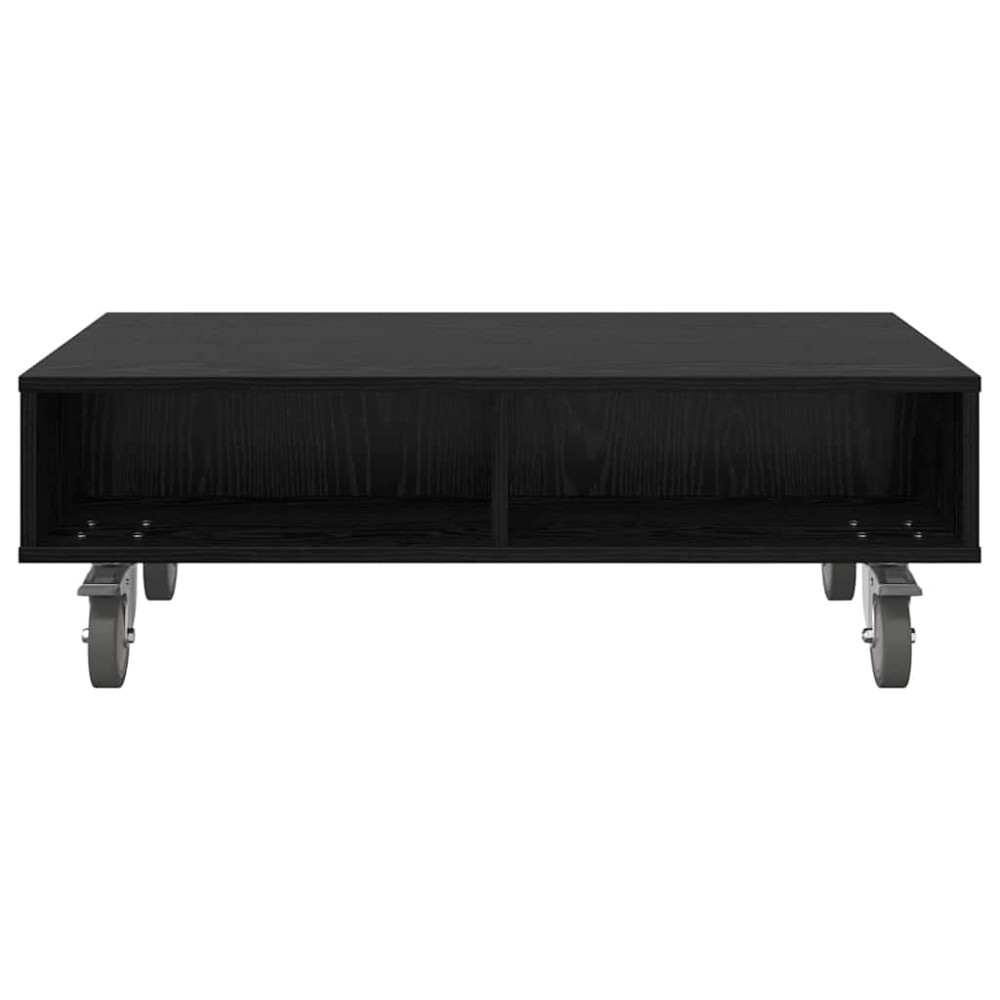 Produktbild för Sido bord med hjul Svart Ek 90 x 50 x 30 cm Konstruerat trä