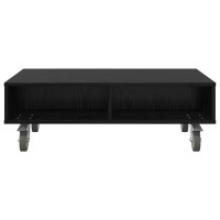 Produktbild för Sido bord med hjul Svart Ek 90 x 50 x 30 cm Konstruerat trä