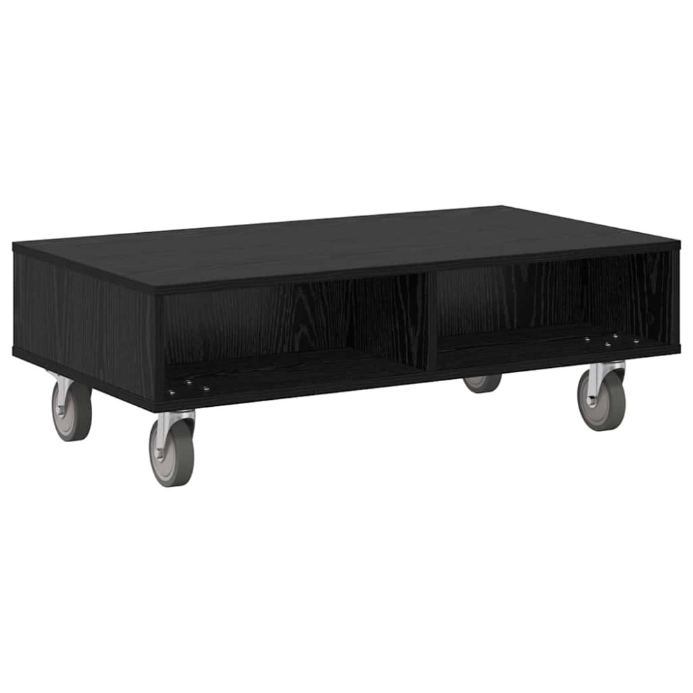 Produktbild för Sido bord med hjul Svart Ek 90 x 50 x 30 cm Konstruerat trä
