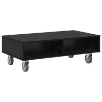 Produktbild för Sido bord med hjul Svart Ek 90 x 50 x 30 cm Konstruerat trä