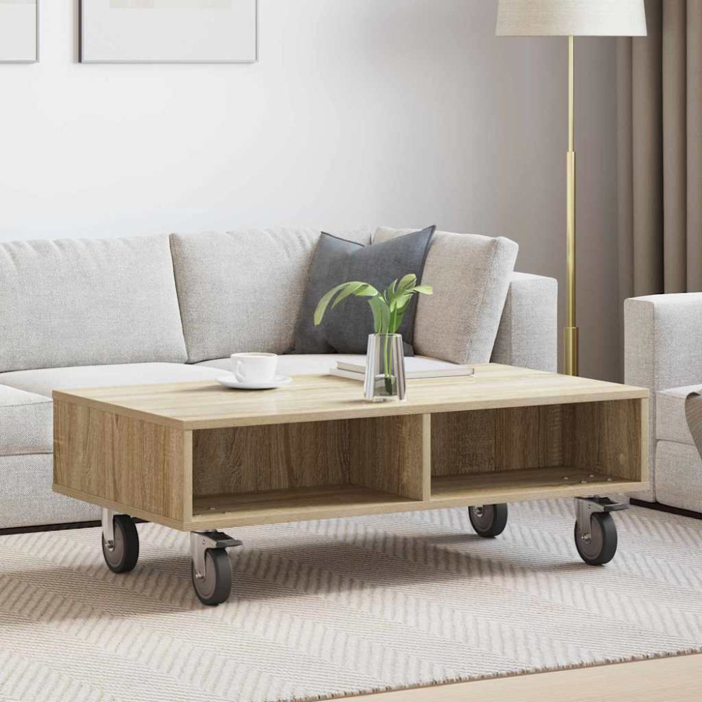 Produktbild för Sido bord med hjul Sonoma-ek 90 x 50 x 30 cm Konstruerat trä