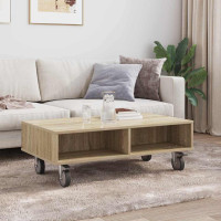 Produktbild för Sido bord med hjul Sonoma-ek 90 x 50 x 30 cm Konstruerat trä