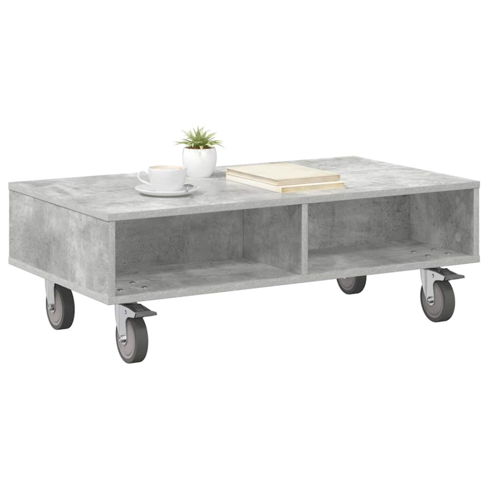 Produktbild för Sido bord med hjul Betonggrå 90 x 50 x 30 cm Konstruerat trä