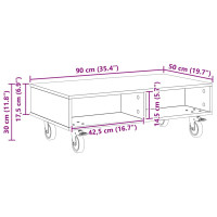 Produktbild för Sido bord med hjul Betonggrå 90 x 50 x 30 cm Konstruerat trä