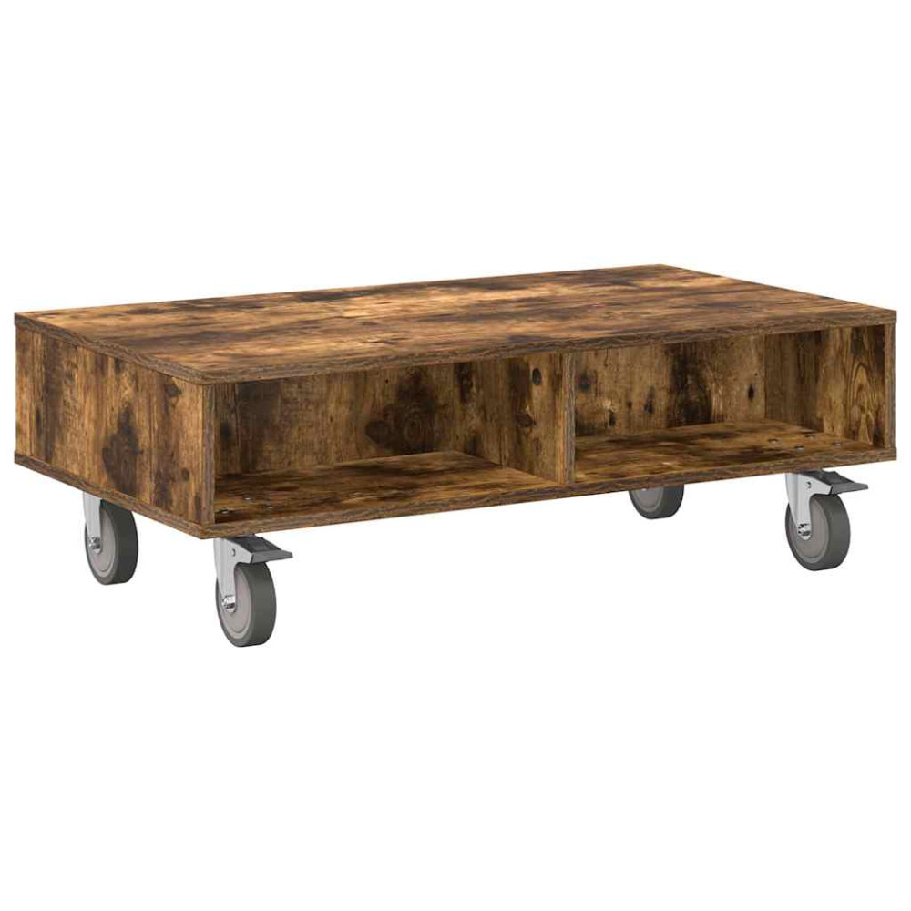 Produktbild för Sido bord med hjul Rökt ek 90 x 50 x 30 cm Konstruerat trä