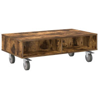 Produktbild för Sido bord med hjul Rökt ek 90 x 50 x 30 cm Konstruerat trä
