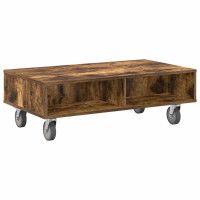 Produktbild för Sido bord med hjul Rökt ek 90 x 50 x 30 cm Konstruerat trä