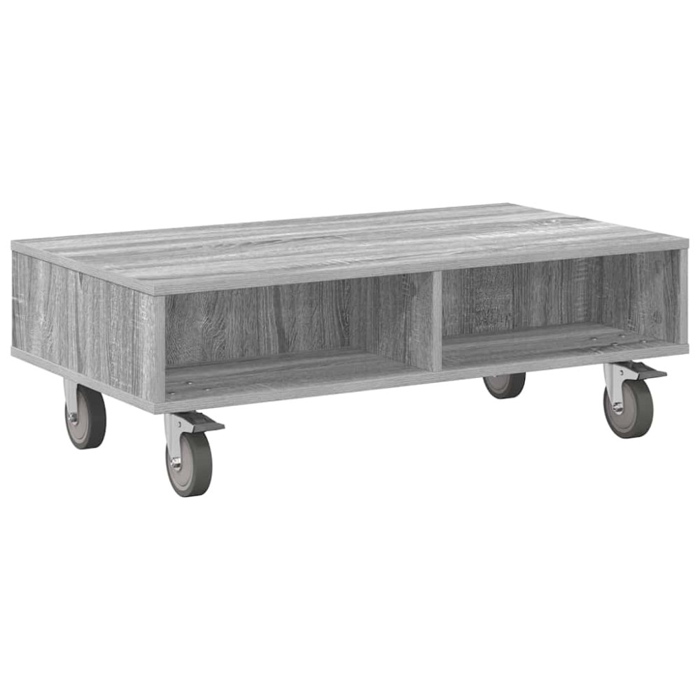 Produktbild för Sido bord med hjul Grå Sonoma 90 x 50 x 30 cm Konstruerat trä