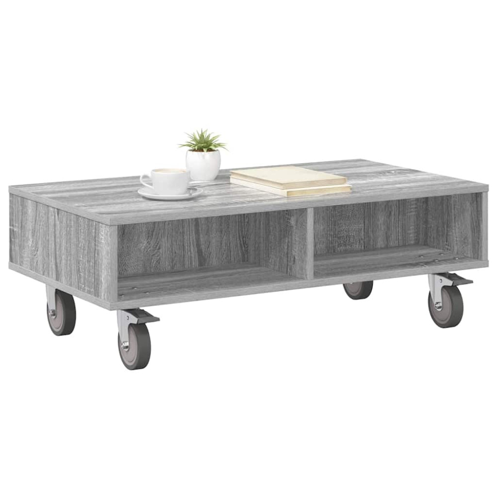 Produktbild för Sido bord med hjul Grå Sonoma 90 x 50 x 30 cm Konstruerat trä