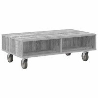 Produktbild för Sido bord med hjul Grå Sonoma 90 x 50 x 30 cm Konstruerat trä