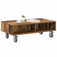Produktbild för Sido bord med hjul Gammalt trä 90 x 50 x 30 cm Konstruerat trä