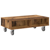 Produktbild för Sido bord med hjul Gammalt trä 90 x 50 x 30 cm Konstruerat trä