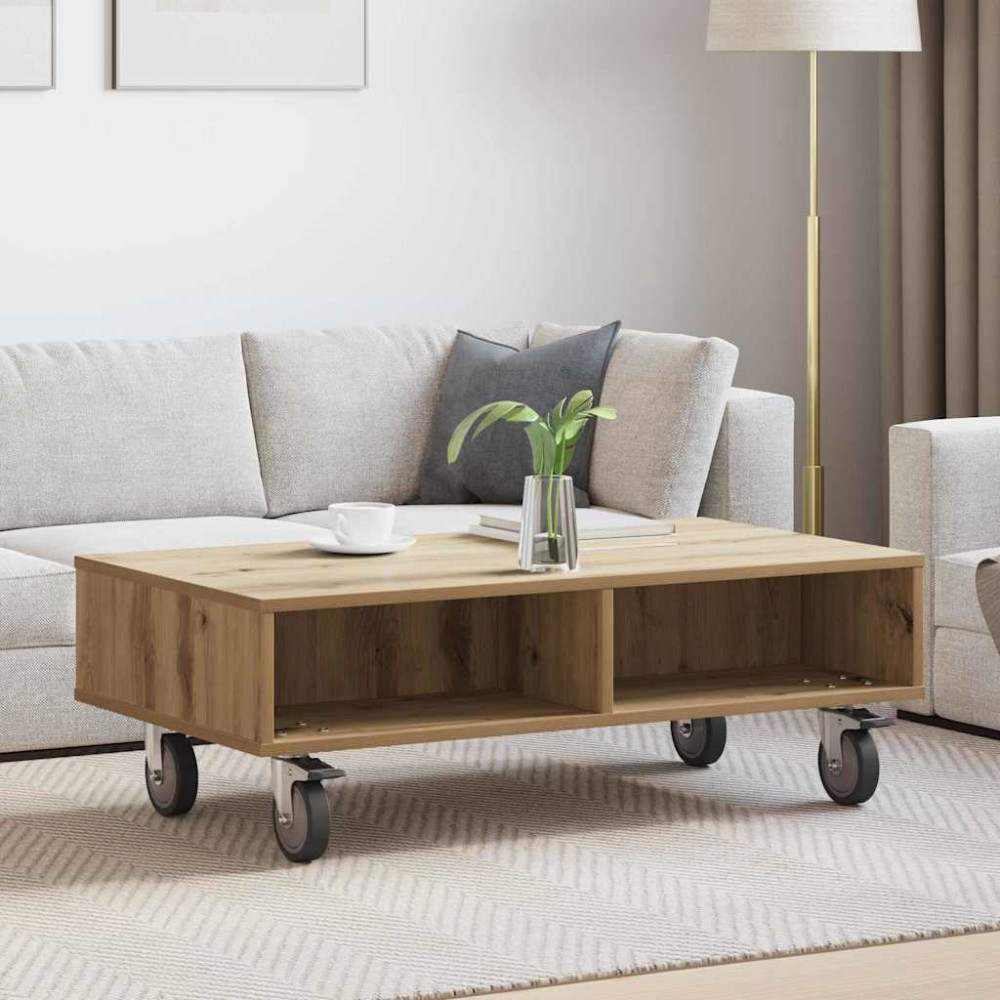 Produktbild för Sido bord med hjul Artisan Ek 90 x 50 x 30 cm Konstruerat trä