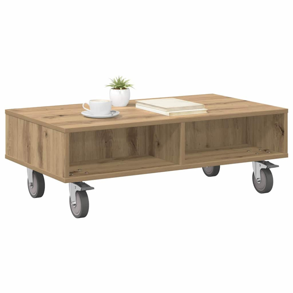 Produktbild för Sido bord med hjul Artisan Ek 90 x 50 x 30 cm Konstruerat trä
