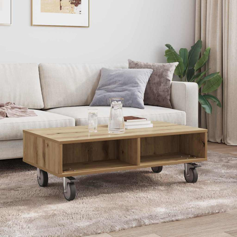 Produktbild för Sido bord med hjul Artisan Ek 90 x 50 x 30 cm Konstruerat trä