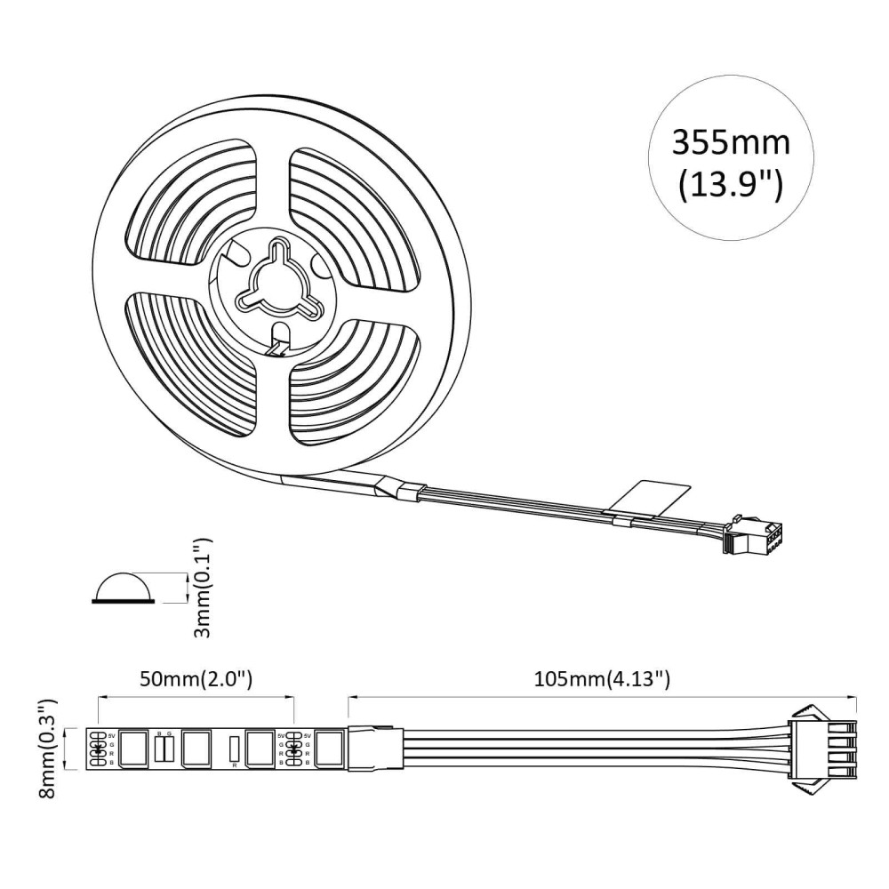 Produktbild för LED Band 2 pcs Svart och Transparent 250 mm Koppar och plast