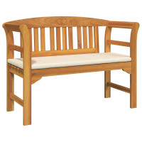 Produktbild för Rosabänk med kudde Krämvit 114 x 46 x 82,5 cm Massivt Akaciaträ