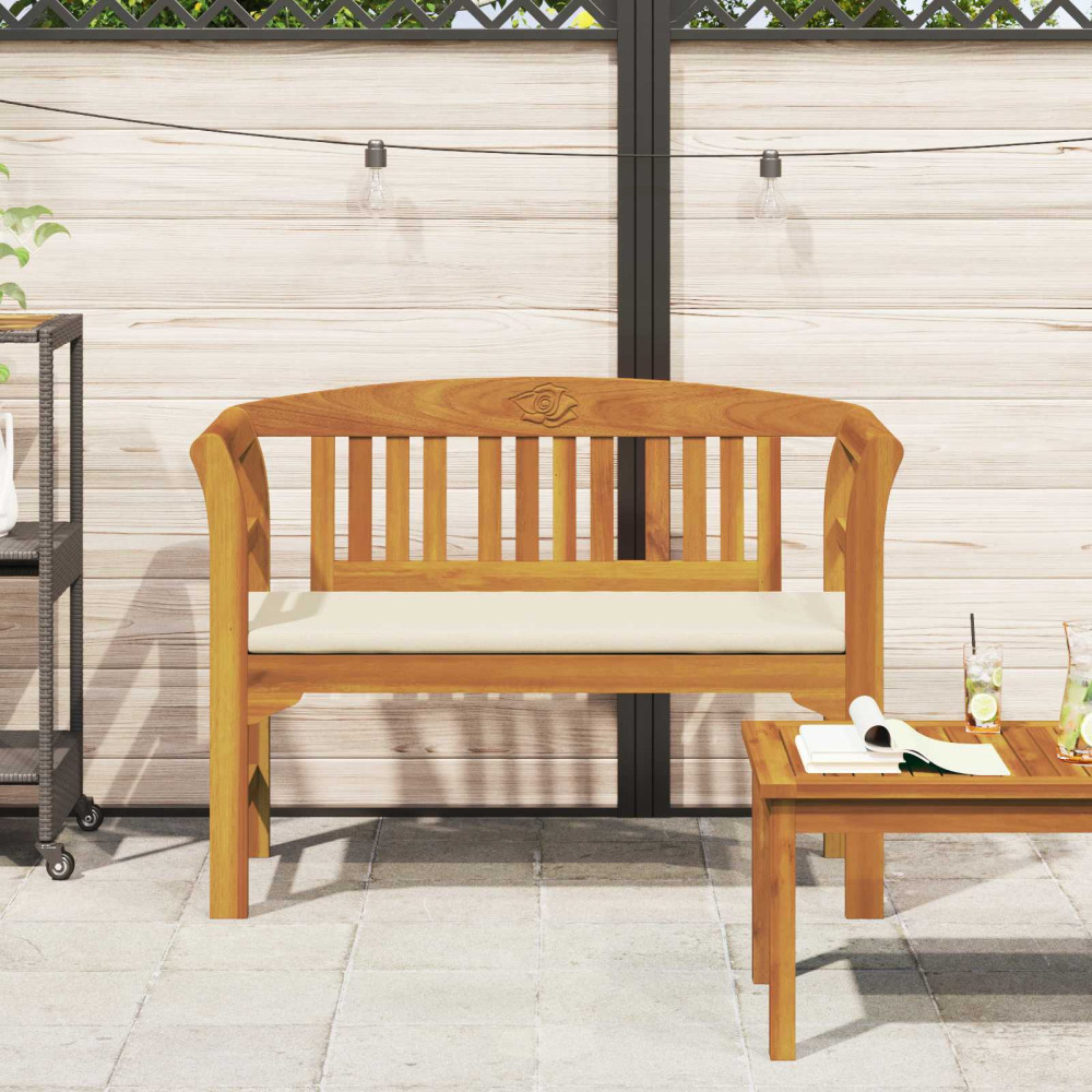 Produktbild för Rosabänk med kudde Krämvit 114 x 46 x 82,5 cm Massivt Akaciaträ
