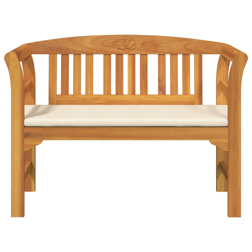 Produktbild för Rosabänk med kudde Krämvit 114 x 46 x 82,5 cm Massivt Akaciaträ