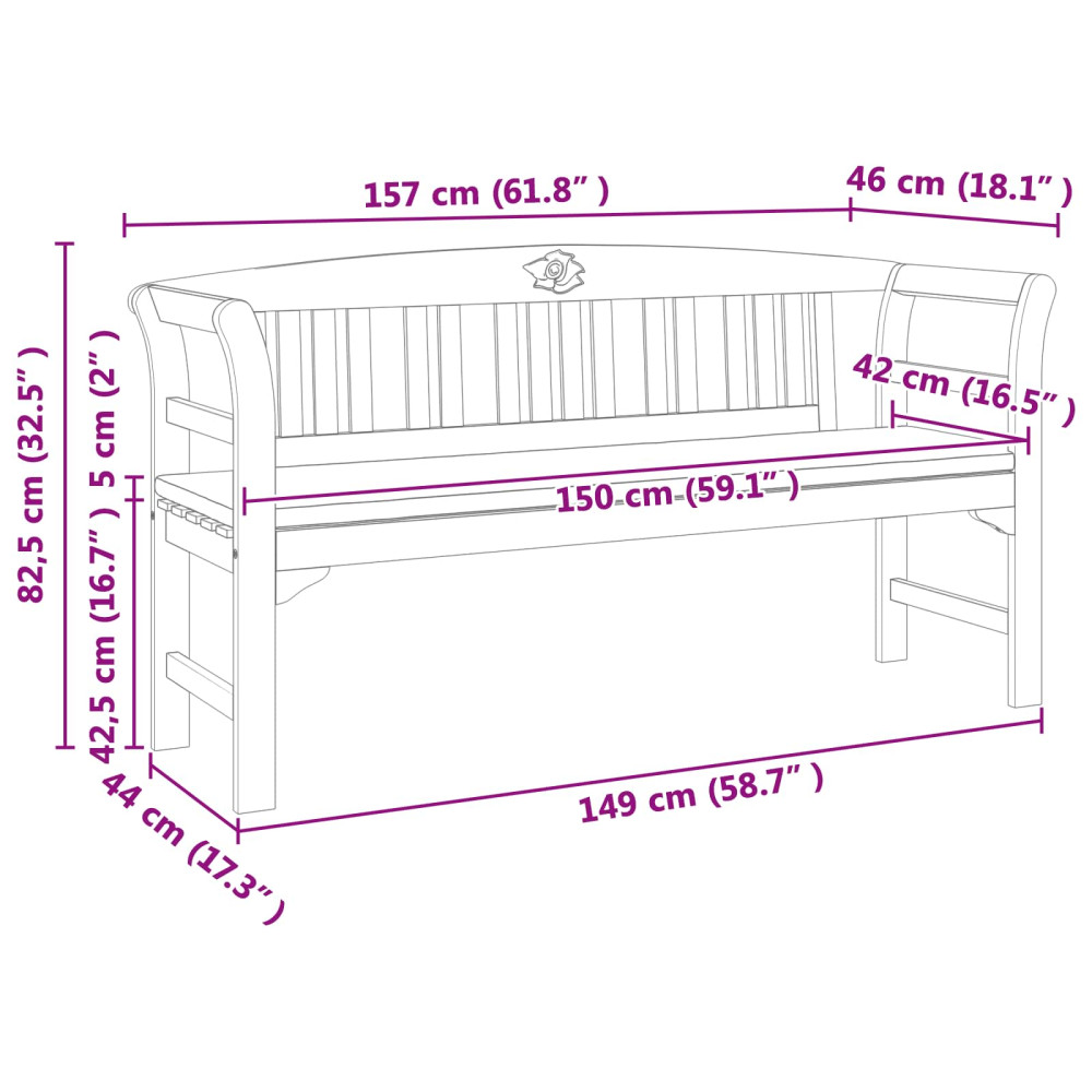 Produktbild för Rosabänk Naturlig 157 x 46 x 82,5 cm Massivt Akaciaträ