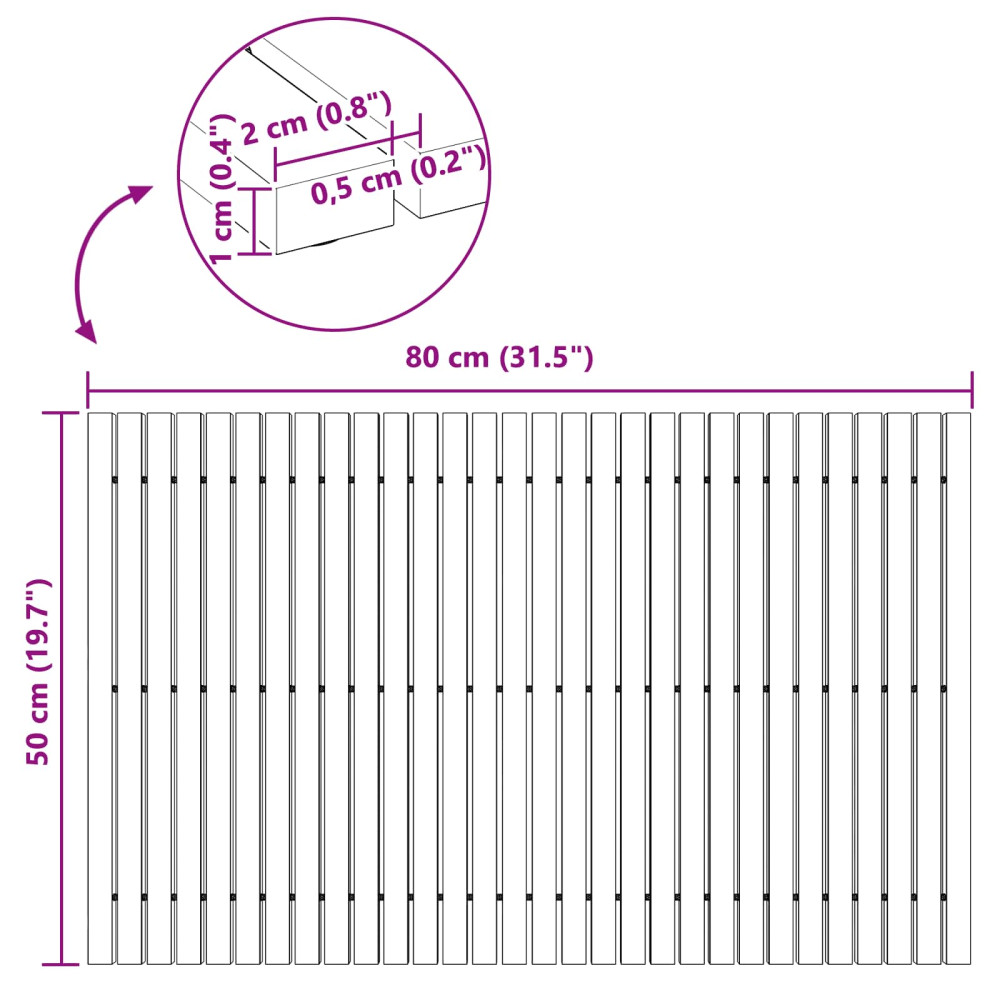 Produktbild för Badmatta Brun 80 x 50 cm Massivt Akaciaträ