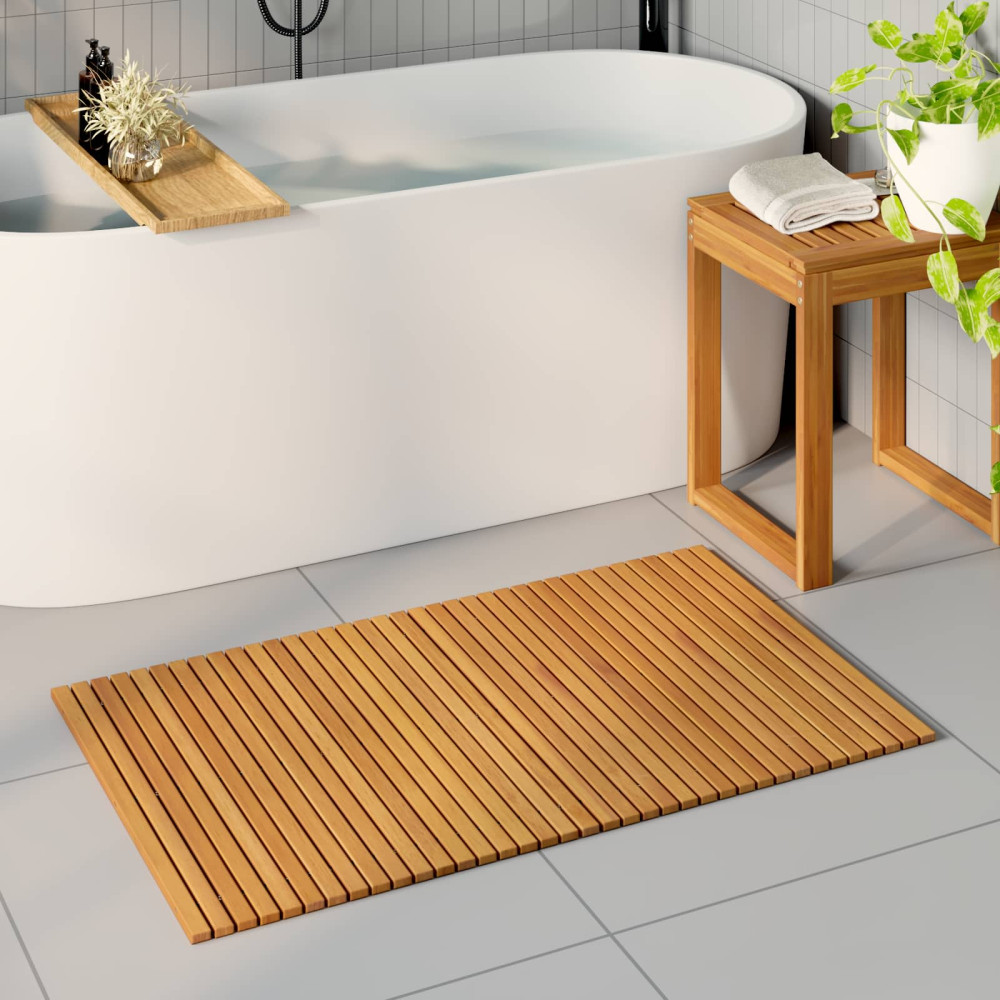 Produktbild för Badmatta Brun 100 x 60 cm Massivt Akaciaträ