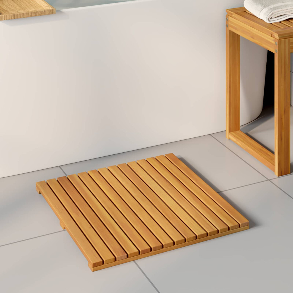 Produktbild för Badmatta Enfärgad Brun 50 x 50 cm Massivt Akaciaträ