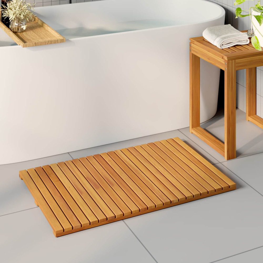 Produktbild för Badmatta Enfärgad Brun 80 x 50 cm Massivt Akaciaträ