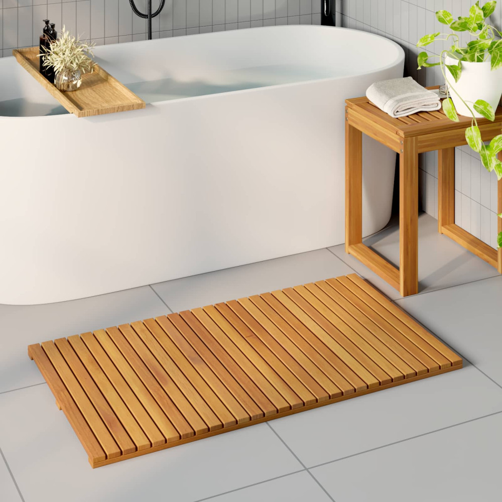 Produktbild för Badmatta Enfärgad Brun 100 x 55 cm Massivt Akaciaträ