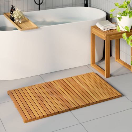vidaXL Badmatta Enfärgad Brun 100 x 55 cm trä