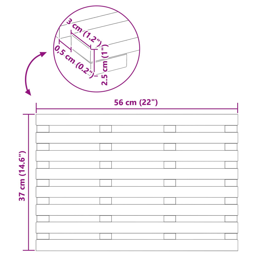 Produktbild för Badmatta Enfärgad Brun 56 x 37 x 2,5 cm Massivt Akaciaträ