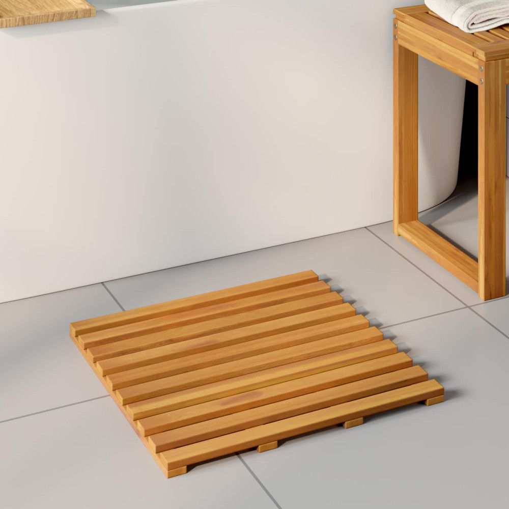 Produktbild för Badmatta Enfärgad Brun 50 x 48 x 2,5 cm Massivt Akaciaträ