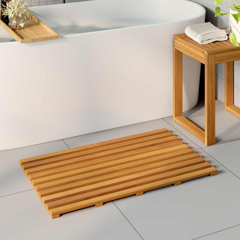 Produktbild för Badmatta Enfärgad Brun 80 x 48 x 2,5 cm Massivt Akaciaträ