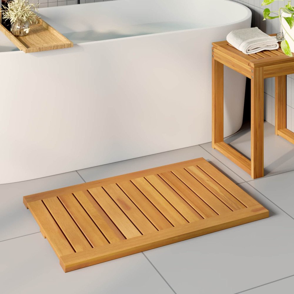Produktbild för Badmatta Enfärgad Brun 80 x 50 cm Massivt Akaciaträ