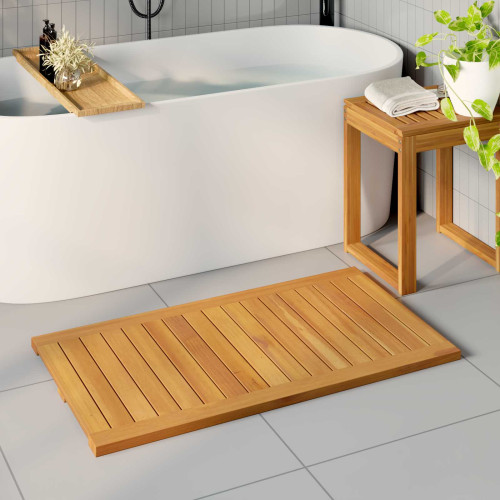vidaXL Badmatta Enfärgad Brun 100 x 55 cm trä