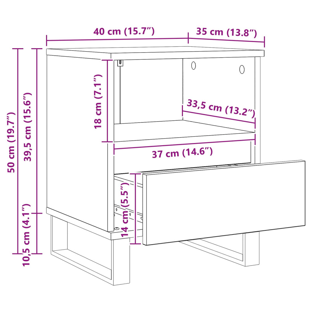 Produktbild för Sängskåp med låda Svart Ek 40 x 35 x 50 cm Konstruerat trä