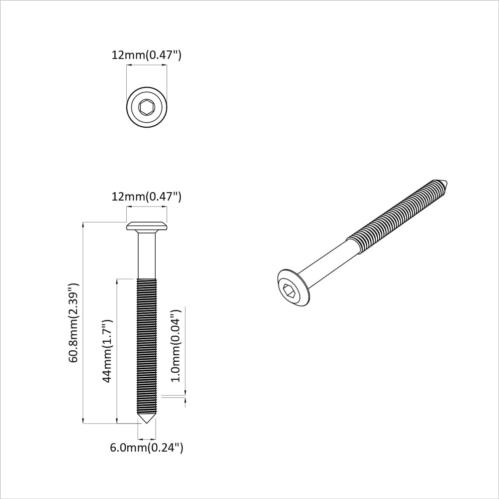 Produktbild för Möbelskruvar 2 pcs Silver M6 x 60 mm Stål