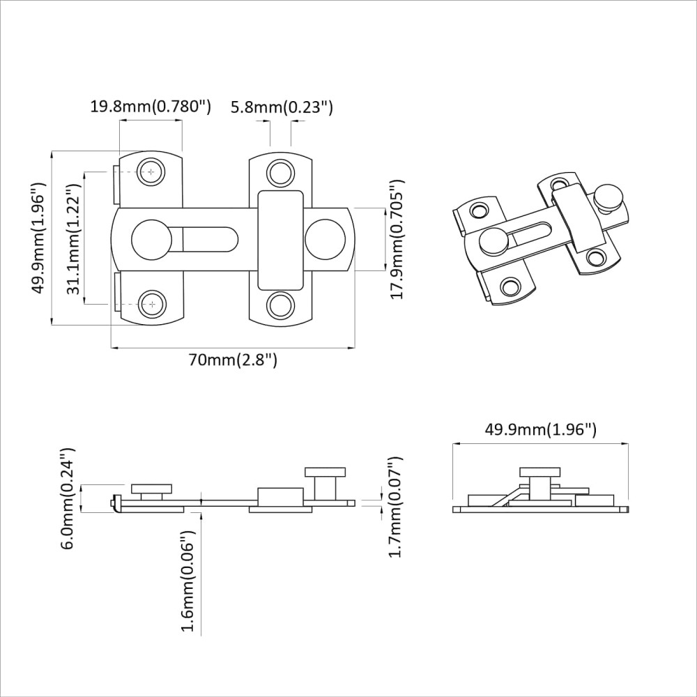 Produktbild för Dörrlås 2 pcs Silver 70 x 8 mm Stål