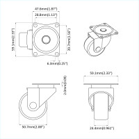 Produktbild för Svängbart hjul 2 pcs Silver 60 x 60 x 50 mm Järn och nylon