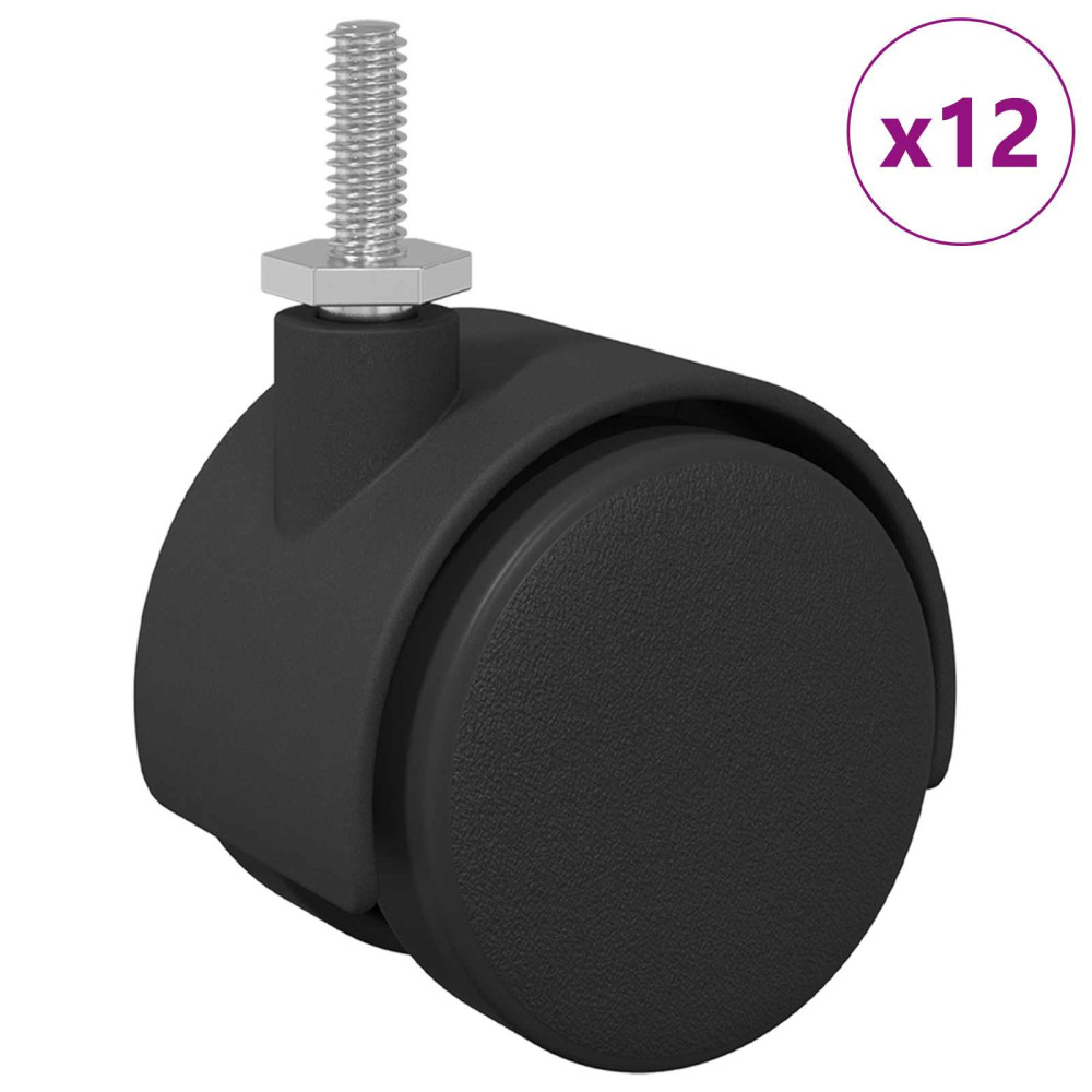 Produktbild för Hjul 12 pcs Svart 40,1 x 37,8 mm PP och järn