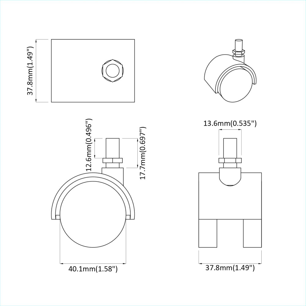 Produktbild för Hjul 12 pcs Svart 40,1 x 37,8 mm PP och järn
