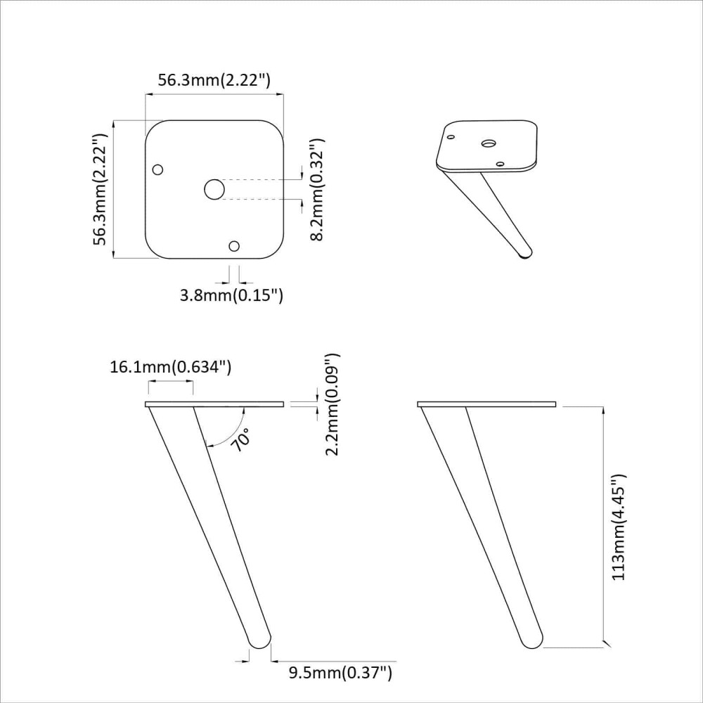 Produktbild för Stående fötter 12 pcs Svart 56 x 56 x 100 mm Järn